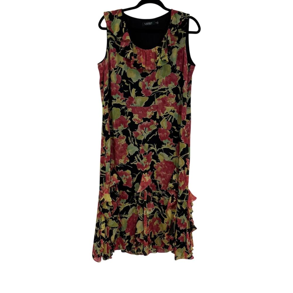Lauren Ralph Lauren Floral Ruffle Midi Dress 16 Fairy Coquette Old Money Preppy